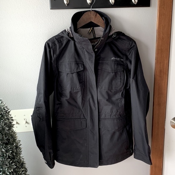 Eddie Bauer Charly Waterproof Utility Jacket XS Black Lined WeatherEdge Outdoor - Picture 1 of 16